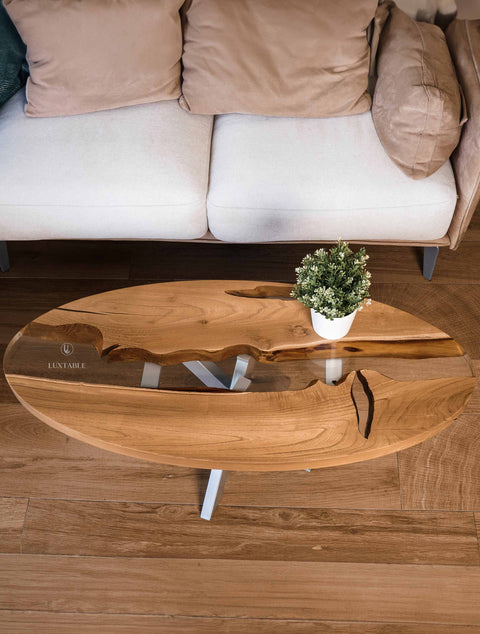 Solid oak coffee table green pigmented epoxy, various sizes Siena