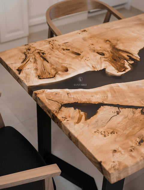 Smoke gray epoxy table in poplar wood, custom size Satin