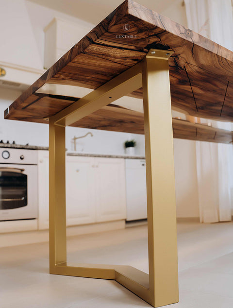 European walnut wood table with clear epoxy 220x95cm Celestina