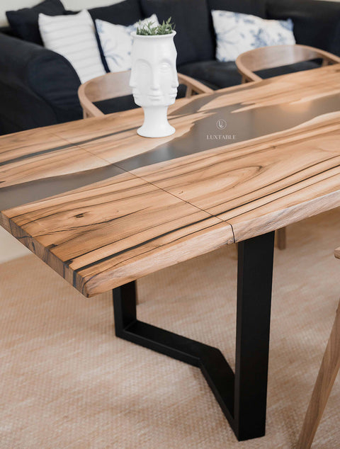 Custom black epoxy table in walnut wood, custom sizes Etna