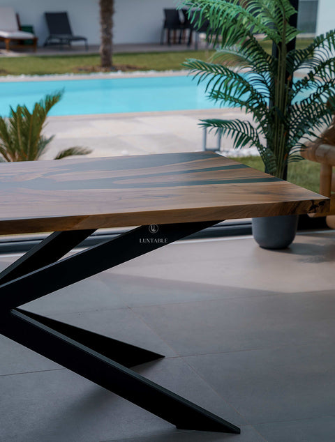 Walnut resin dining table with smoke gray epoxy 190x90cm Bali