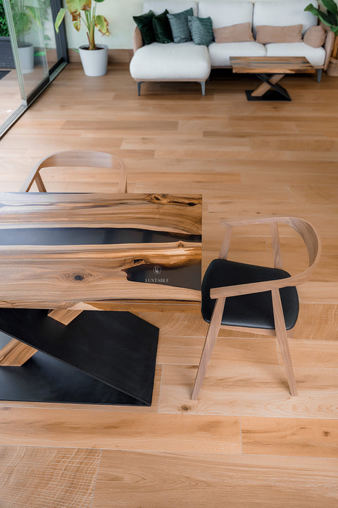 Smoke gray epoxy resin dining table in walnut wood 130x80 cm Mirage