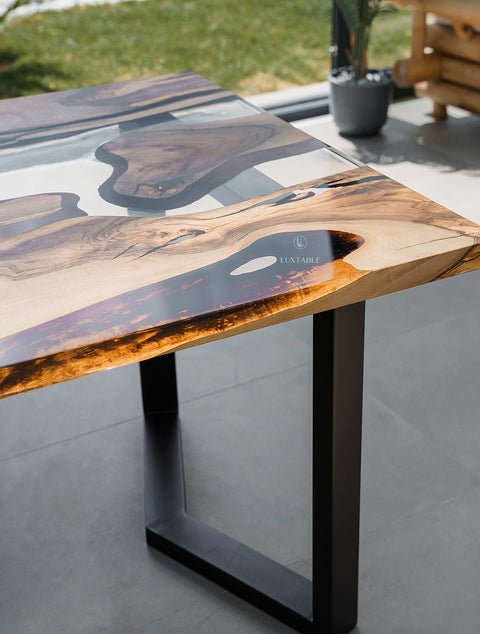 Rustic resin table in walnut and clear epoxy, various sizes Kenya