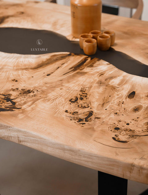 Smoke gray epoxy table in poplar wood, custom size Satin