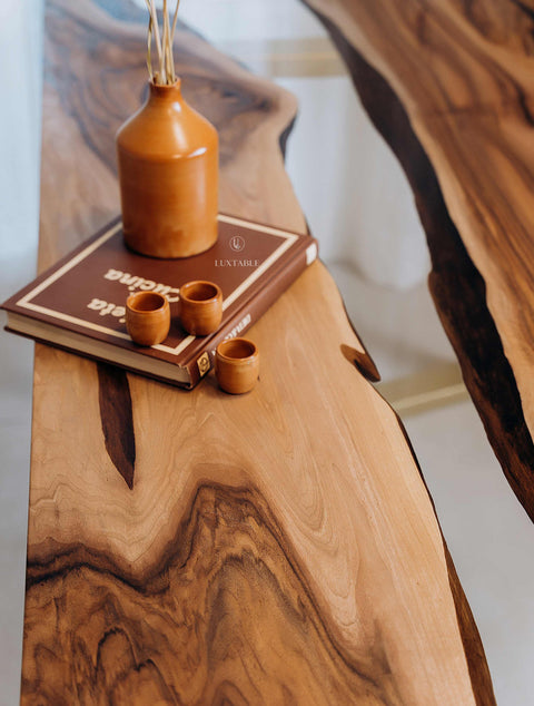 European walnut wood table with clear epoxy 220x95cm Celestina