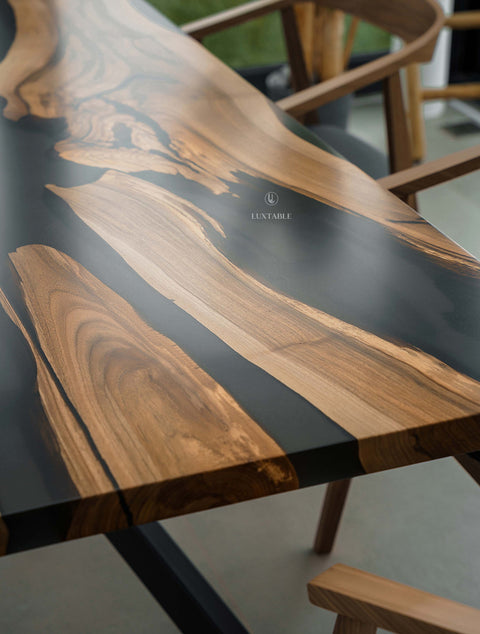 Walnut resin dining table with smoke gray epoxy 190x90cm Bali