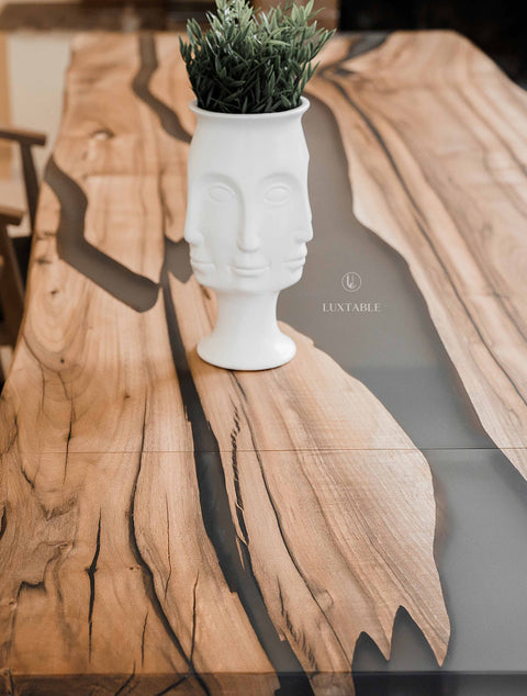 Custom black epoxy table in walnut wood, custom sizes Etna