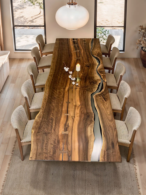 Epoxy table made of a walnut slab with butterfly details Serenity
