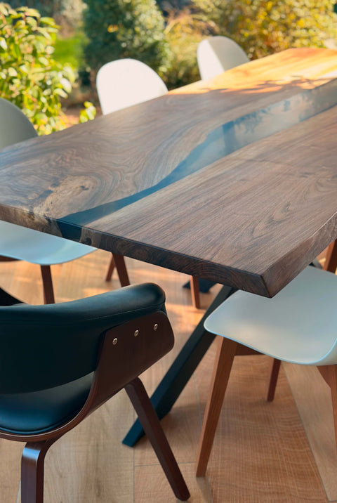 Smoke gray epoxy resin table in walnut wood, custom size Romano