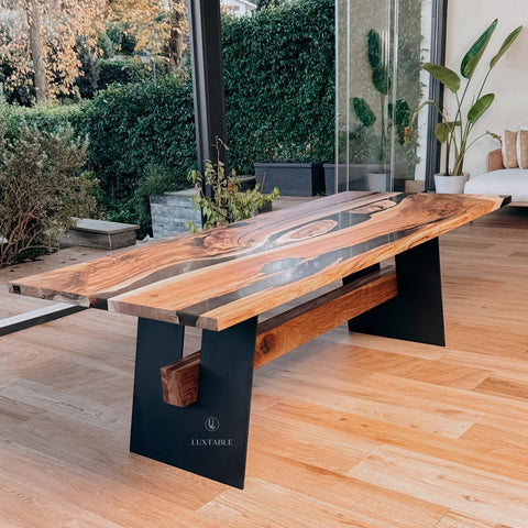 Walnut wood table with smoke gray epoxy 240x100cm Obsession