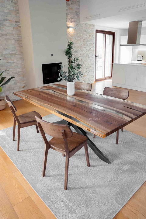 Walnut resin table with clear epoxy, custom size Horizon
