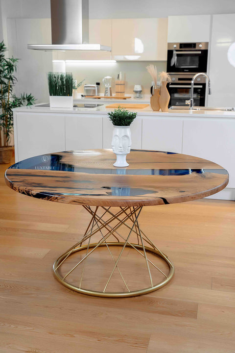 Tavolo in resina blu notte e legno di rovere antico varie misure Corsica