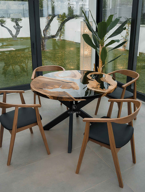 Walnut resin dining table with smoke gray epoxy 110x110cm Era